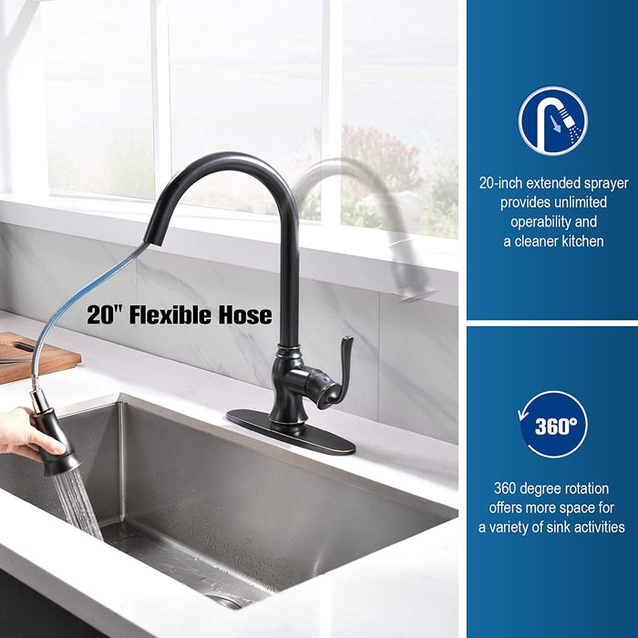 Kitchen Faucets with Pull Down Sprayer and Soap Dispenser, Single Handle Sink Faucet with Sprayer Faucets for Kitchen Sinks Oil Rubbed Bronze, APK158ORB
