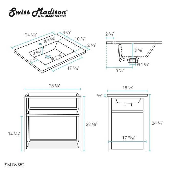 Pierre 24" Wall-Mounted Bathroom Vanity in Matte Black