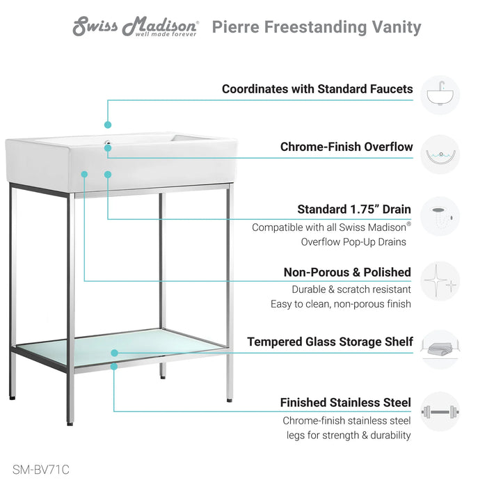 Pierre 24 Single, Freestanding, Open Shelf, Chrome Metal Frame Bathroom Vanity