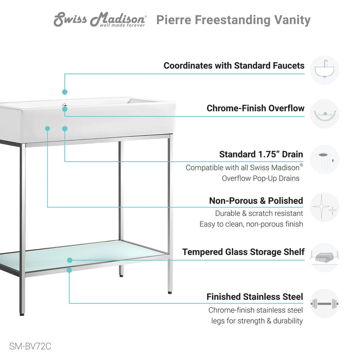 Pierre 32 Single, Freestanding, Open Shelf, Chrome Metal Frame Bathroom Vanity