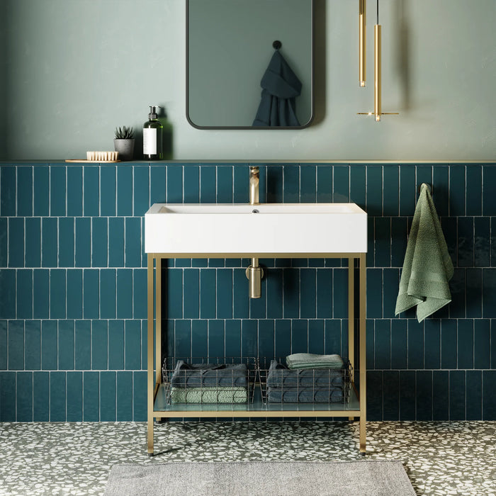 Pierre 32 Single, Freestanding, Open Shelf, Chrome Metal Frame Bathroom Vanity