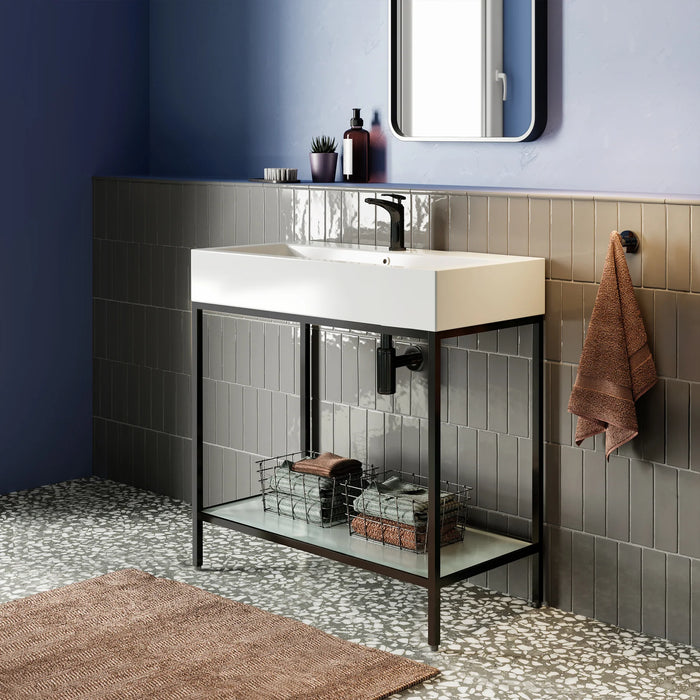 Pierre 32 Single, Freestanding, Open Shelf, Chrome Metal Frame Bathroom Vanity