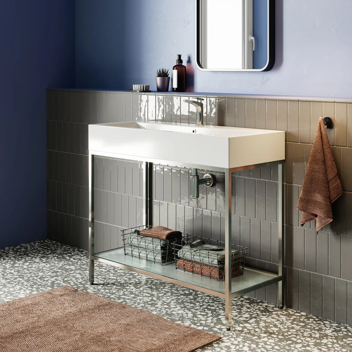 Pierre 40 Single, Freestanding, Open Shelf, Chrome Metal Frame Bathroom Vanity